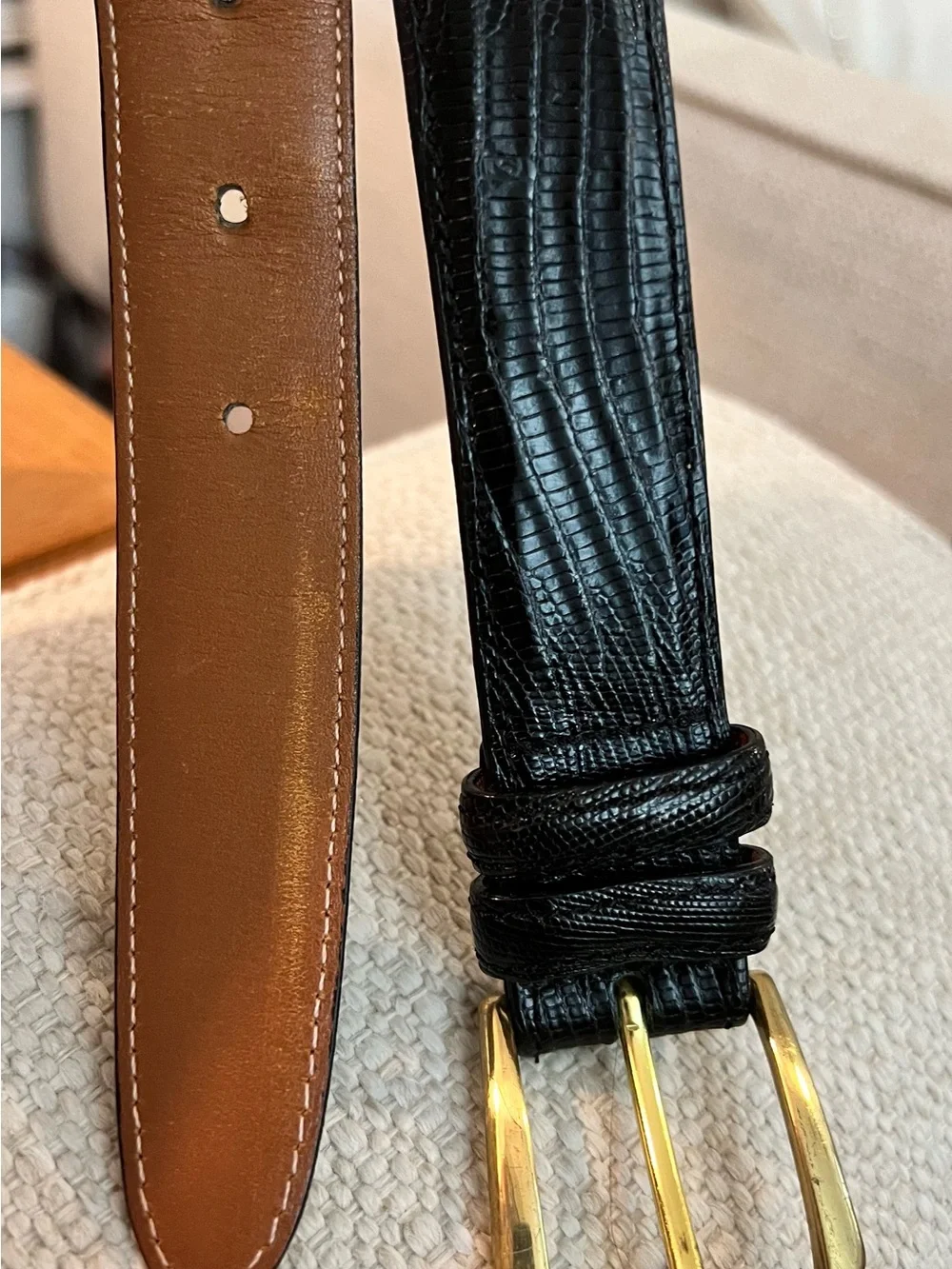 Allen Edmunds Men’s Exotic Teju Lizard Hide And Leather Belt Size 36/90, No. 261